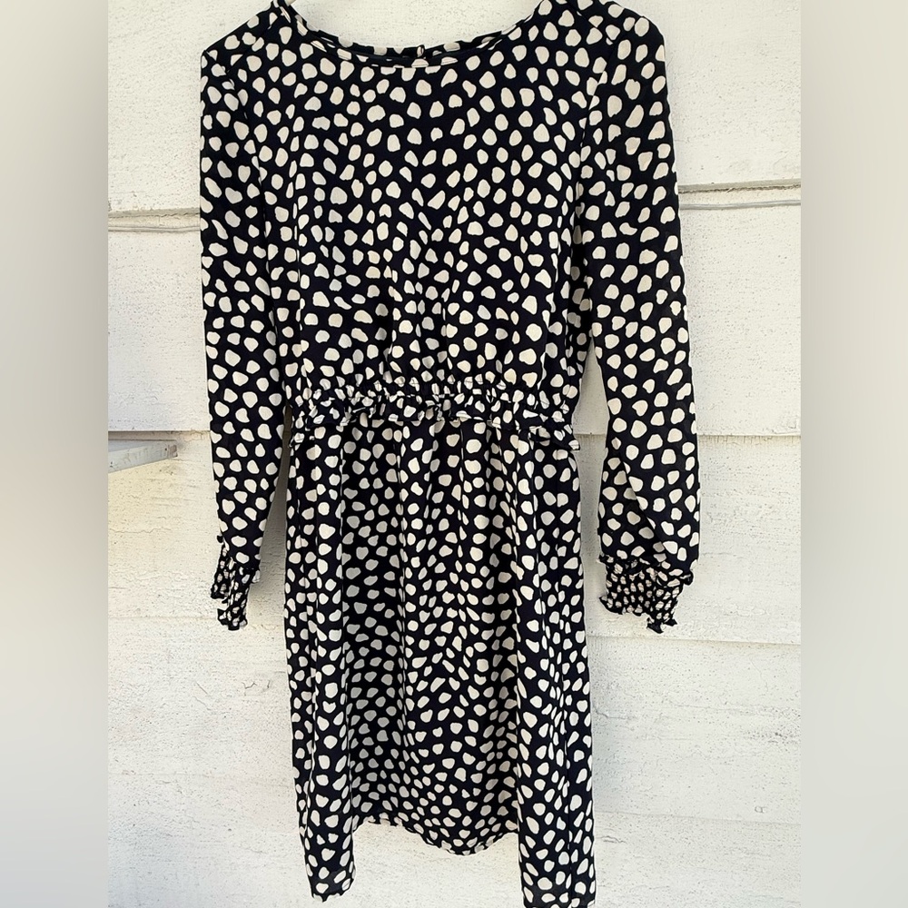 J Crew Factory Navy and Cream Heart Dress .